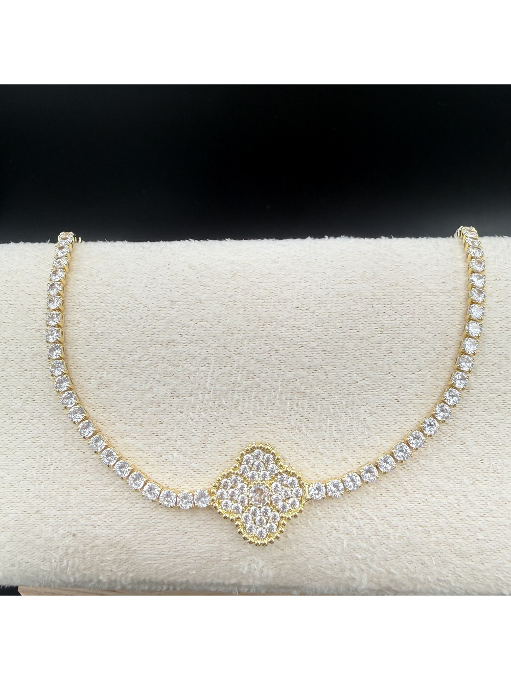 candy+clover gold pave crystal tennis gold tone bracelet